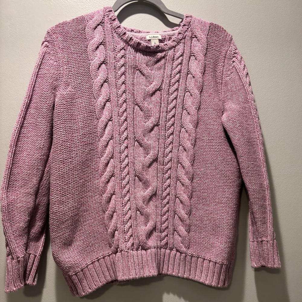 L.L.Bean Women’s Cable Knit Sweater – Dusty Purple – 100% Cotton – Size XL